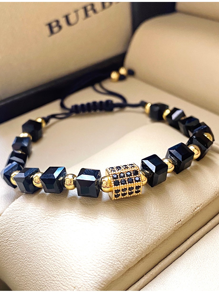 Bratara dama model deosebit cu margele negre si forma geometrica cu pietricele negre