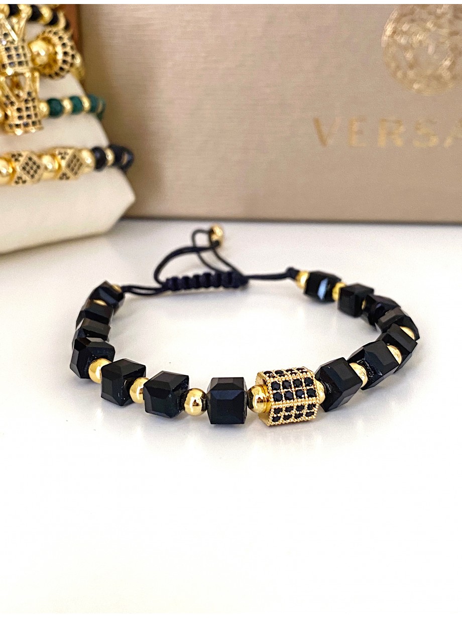 Bratara dama model deosebit cu margele negre si forma geometrica cu pietricele negre