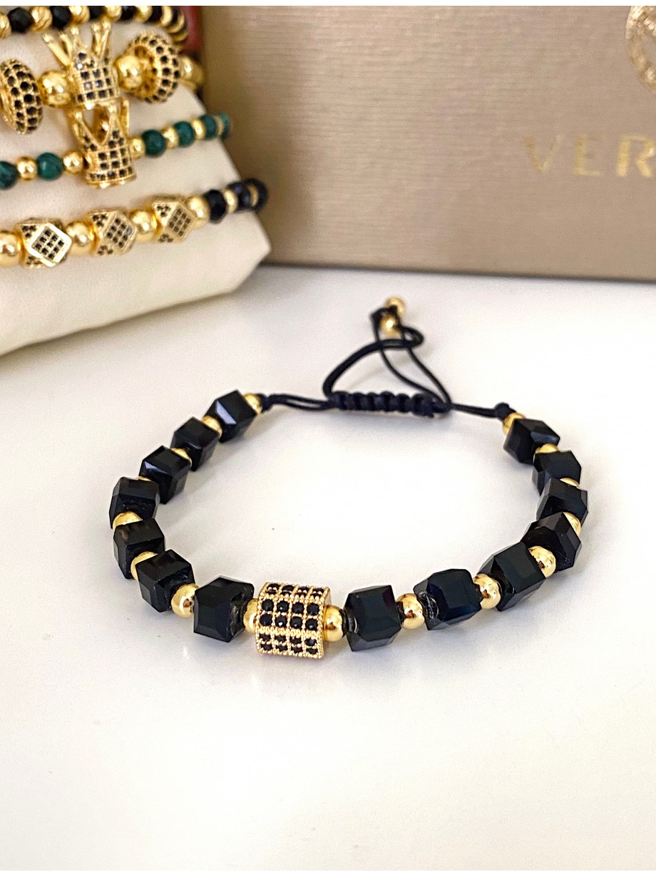 Bratara dama model deosebit cu margele negre si forma geometrica cu pietricele negre