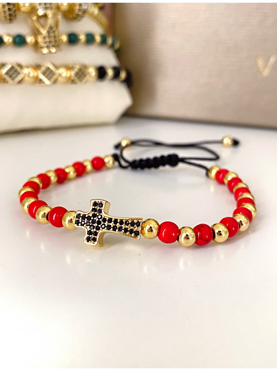 Bratara dama model deosebit cu piatra semipretioasa Howlit si design special cruciulita