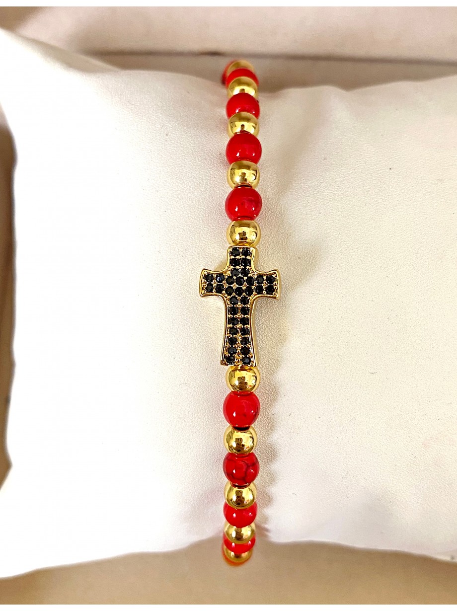 Bratara dama model deosebit cu piatra semipretioasa Howlit si design special cruciulita