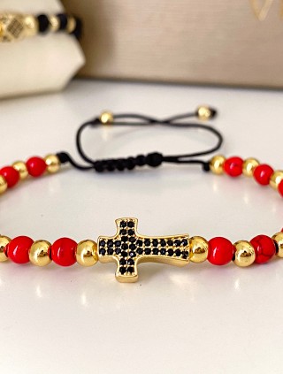 Bratara dama model deosebit cu piatra semipretioasa Howlit si design special cruciulita