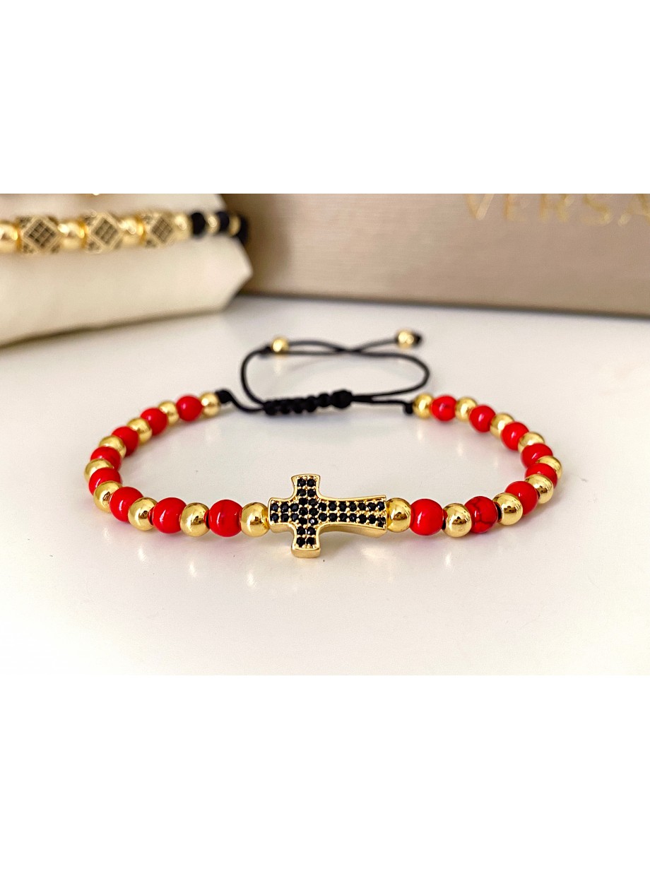 Bratara dama model deosebit cu piatra semipretioasa Howlit si design special cruciulita