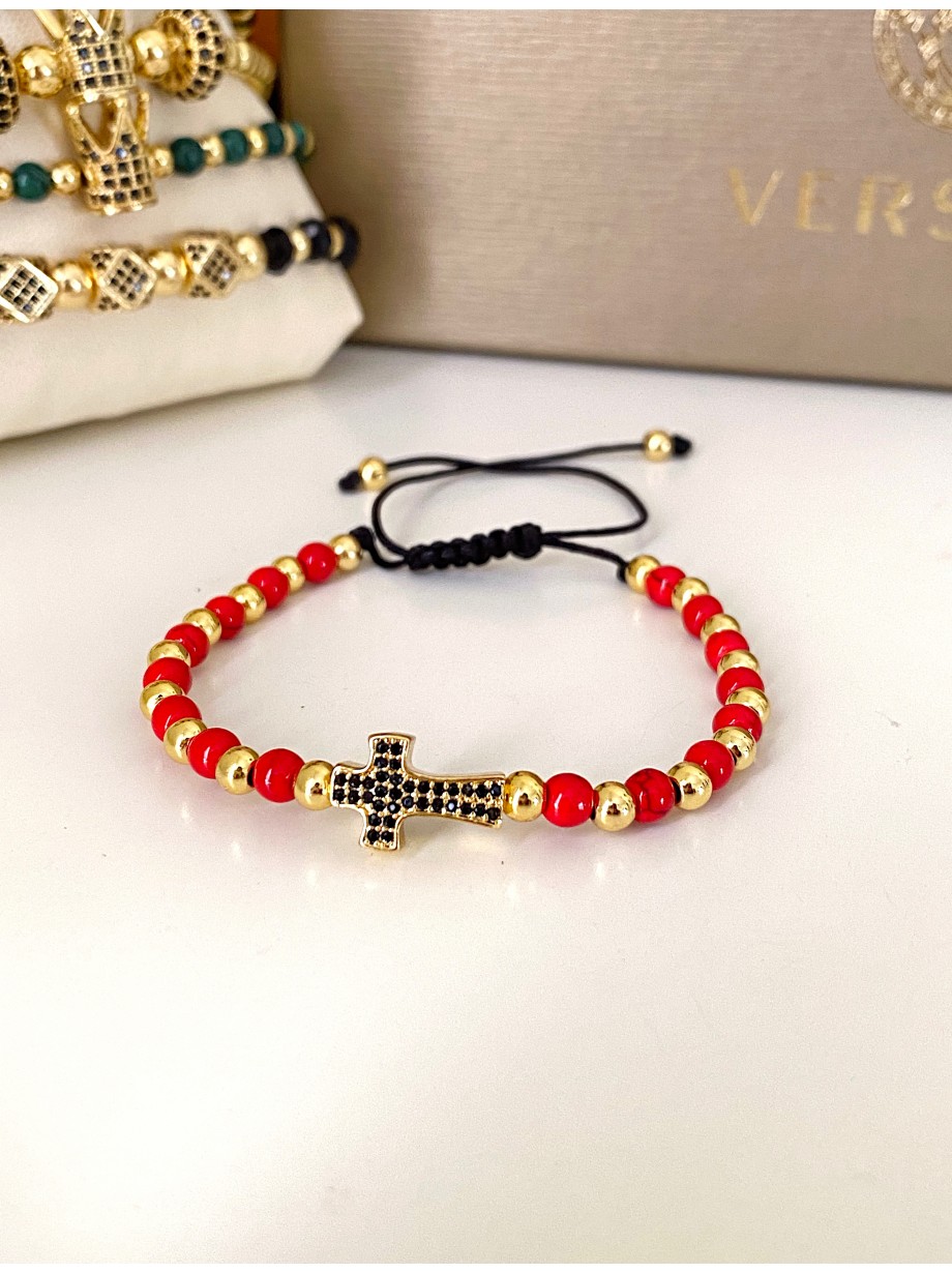 Bratara dama model deosebit cu piatra semipretioasa Howlit si design special cruciulita