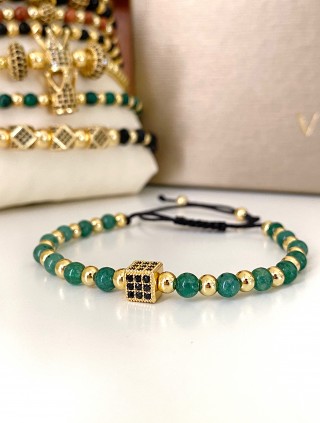 Bratara dama model deosebit cu piatra semipretioasa Malachit si design special patrat