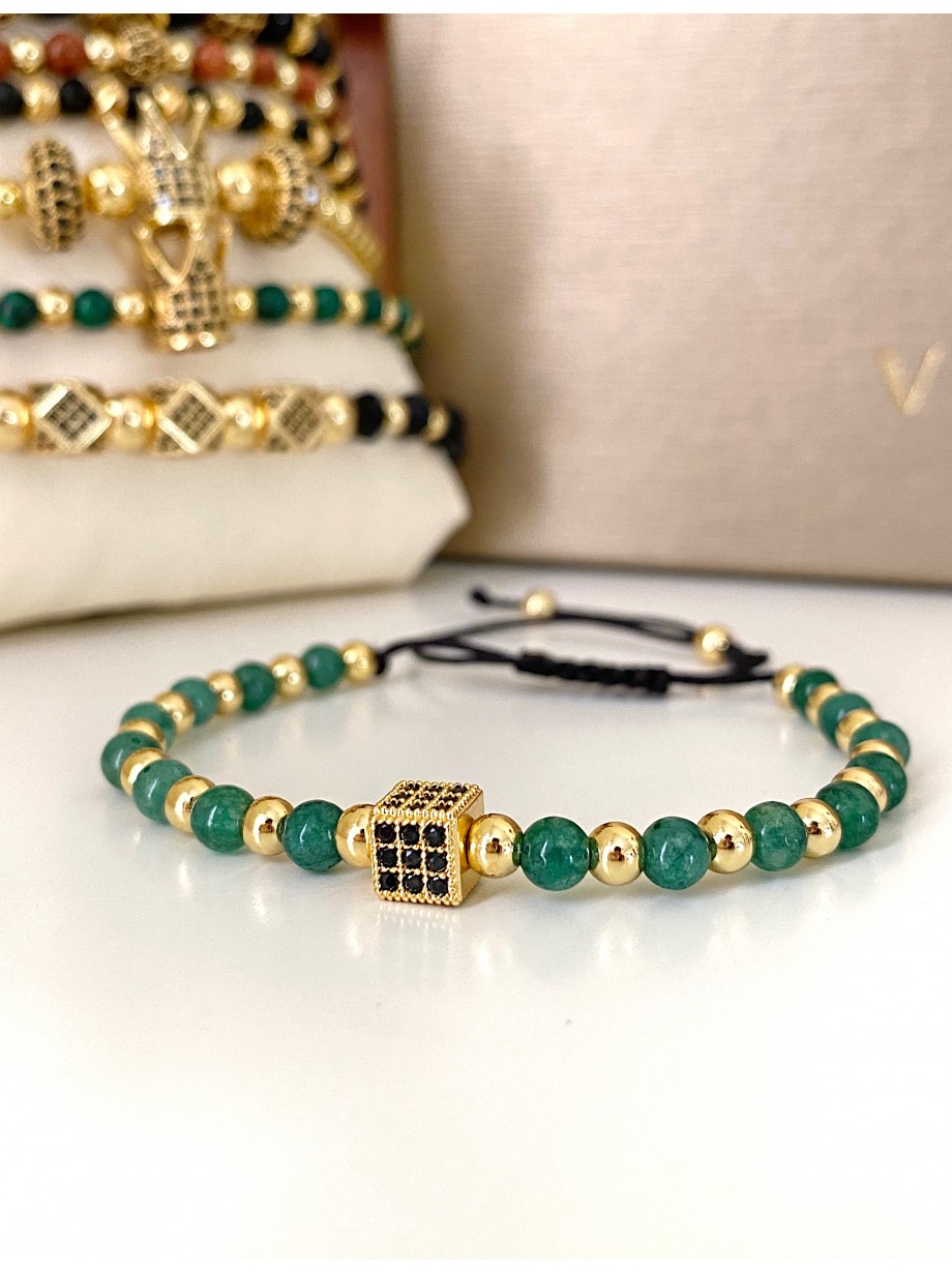 Bratara dama model deosebit cu piatra semipretioasa Malachit si design special patrat