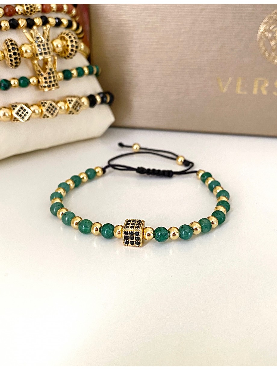Bratara dama model deosebit cu piatra semipretioasa Malachit si design special patrat