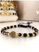 Bratara dama model deosebit cu margele aurii si negre si biluta cu pietricele negre