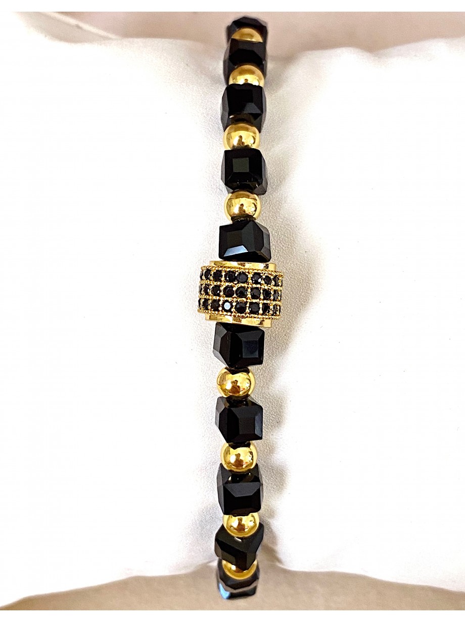 Bratara dama model deosebit cu margele aurii si negre si design cerc