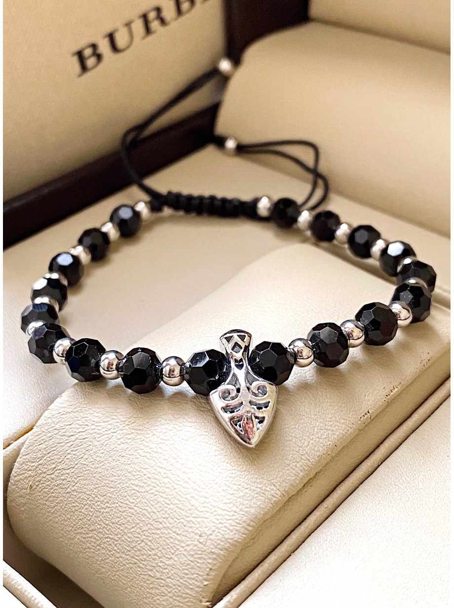 Bratara dama model deosebit cu margele negre si sageata cu pietricele negre