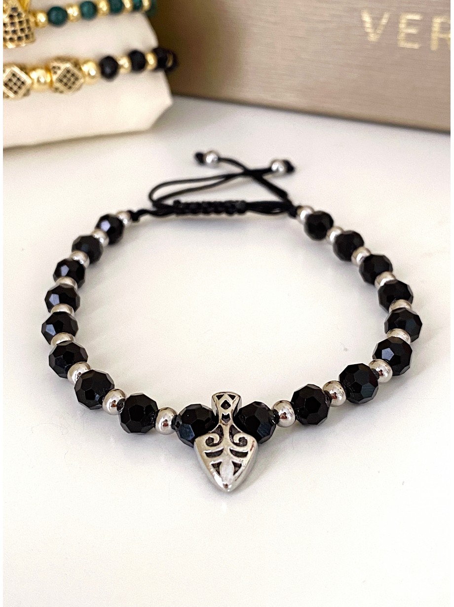 Bratara dama model deosebit cu margele negre si sageata cu pietricele negre