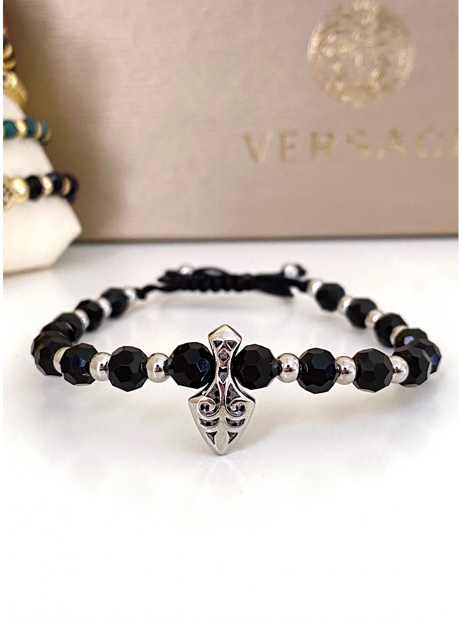Bratara dama model deosebit cu margele negre si sageata cu pietricele negre
