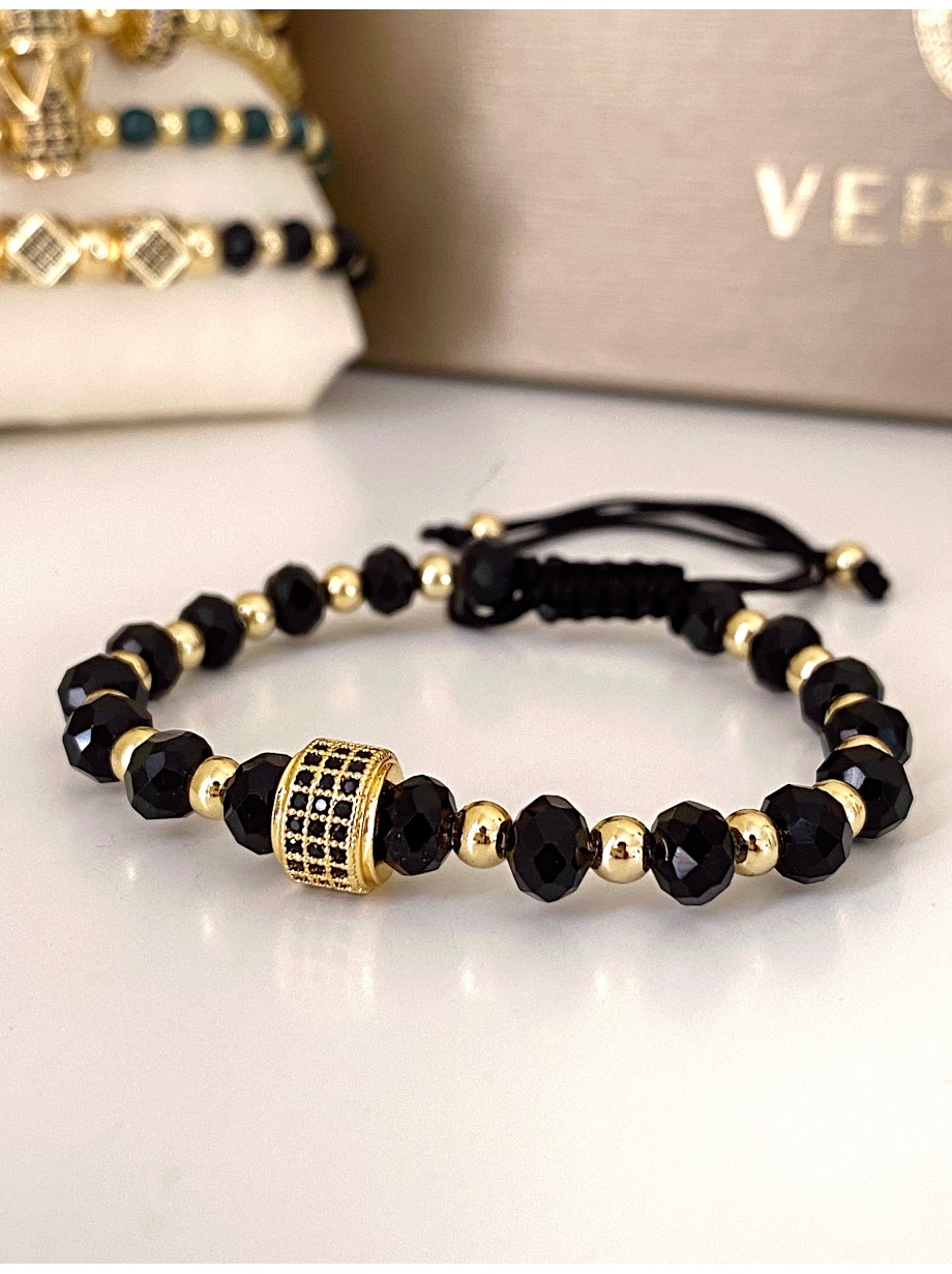 Bratara dama model deosebit cu margele aurii si negre si design cerc