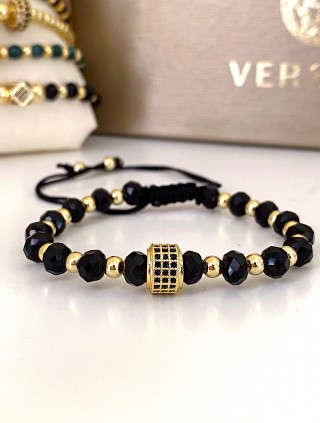 Bratara dama model deosebit cu margele aurii si negre si design cerc