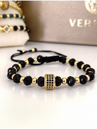 Bratara dama model deosebit cu margele aurii si negre si design cerc