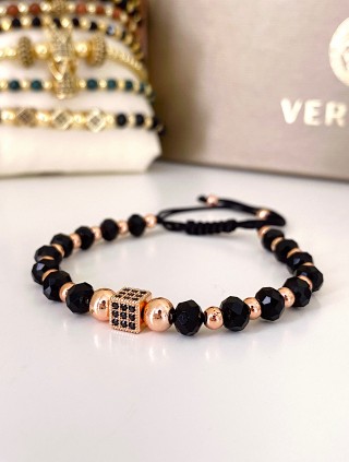 Bratara dama model deosebit cu margele negre si patrat cu pietricele negre