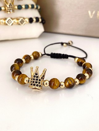 Bratara dama model deosebit cu piatra semipretioasa Ochi de tigru si design special coroana