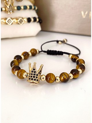 Bratara dama model deosebit cu piatra semipretioasa Ochi de tigru si design special coroana