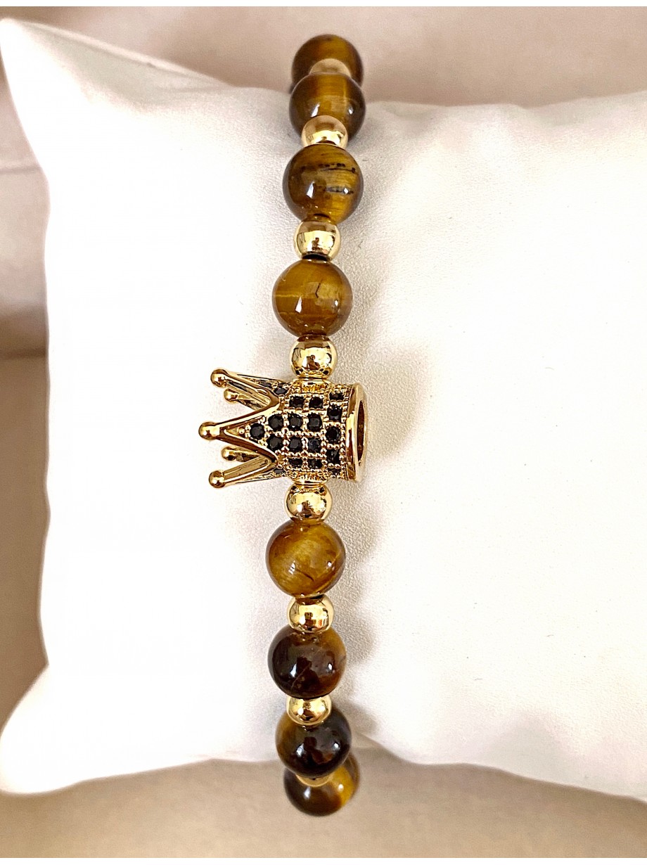 Bratara dama model deosebit cu piatra semipretioasa Ochi de tigru si design special coroana