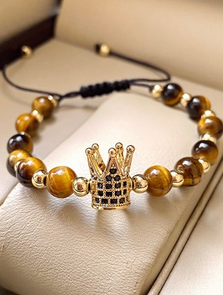 Bratara dama model deosebit cu piatra semipretioasa Ochi de tigru si design special coroana