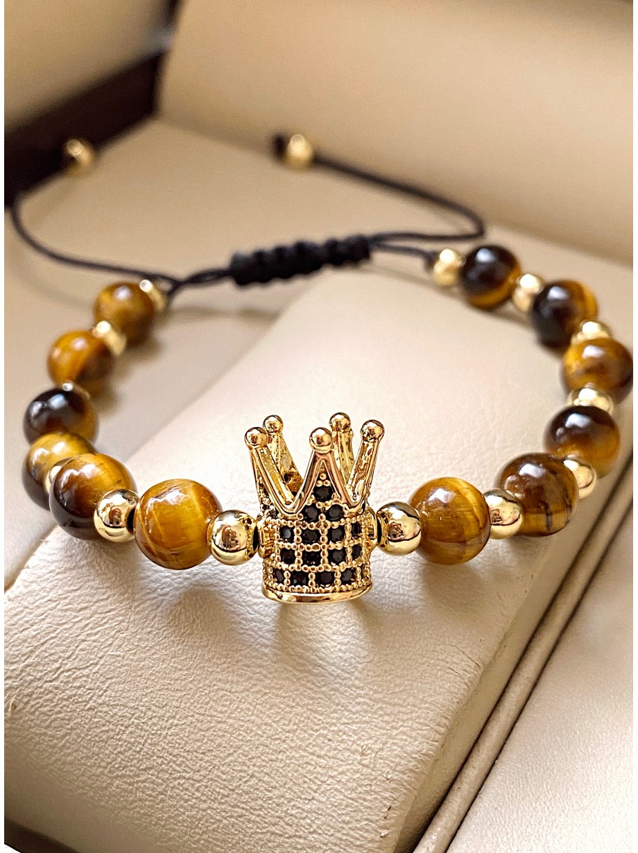 Bratara dama model deosebit cu piatra semipretioasa Ochi de tigru si design special coroana