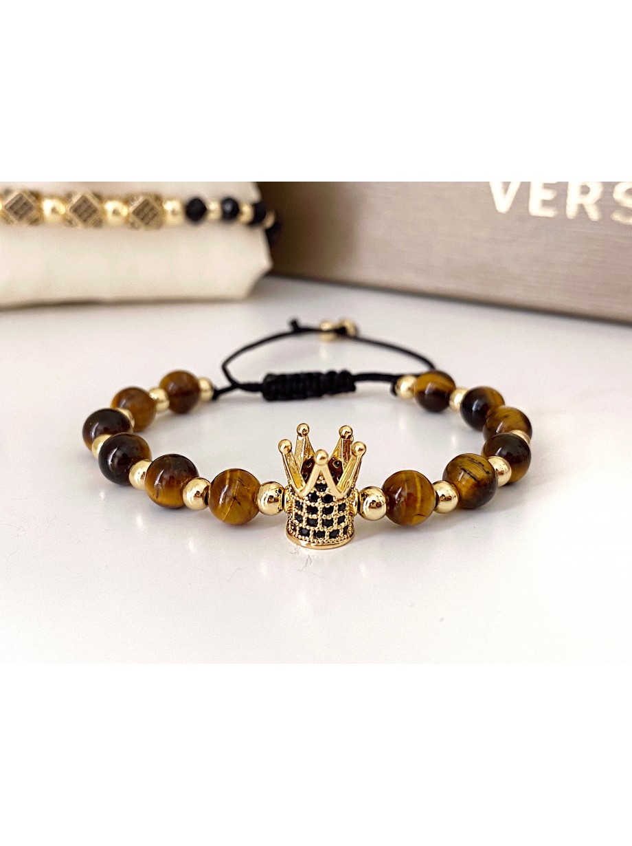 Bratara dama model deosebit cu piatra semipretioasa Ochi de tigru si design special coroana