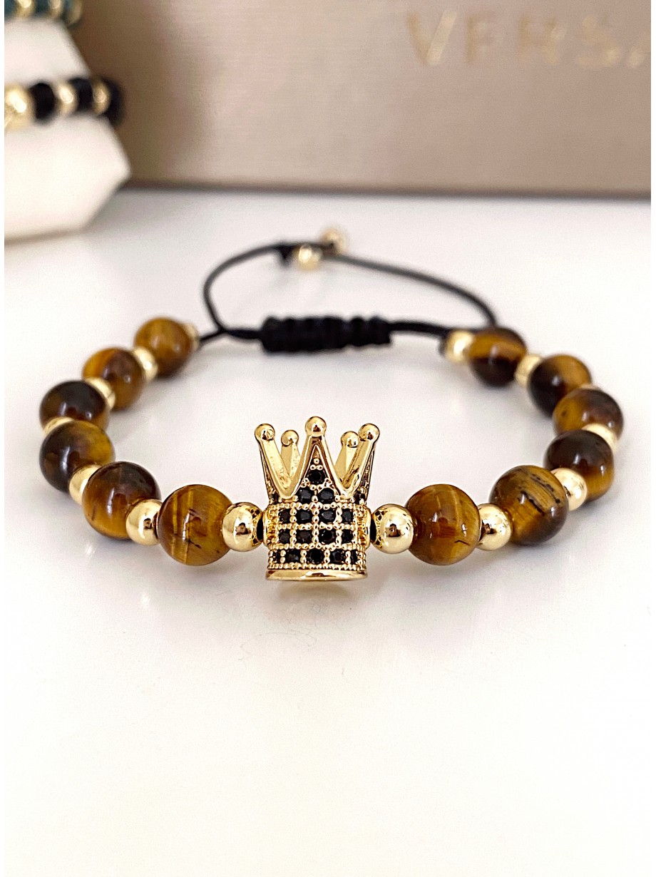 Bratara dama model deosebit cu piatra semipretioasa Ochi de tigru si design special coroana