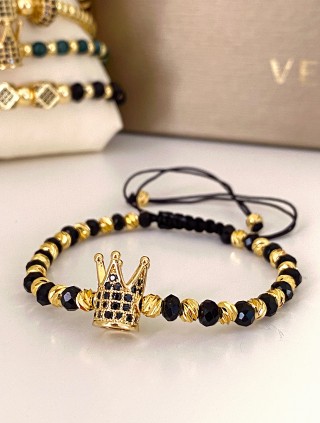 Bratara dama model deosebit cu margele aurii si negre si coroana cu pietricele negre