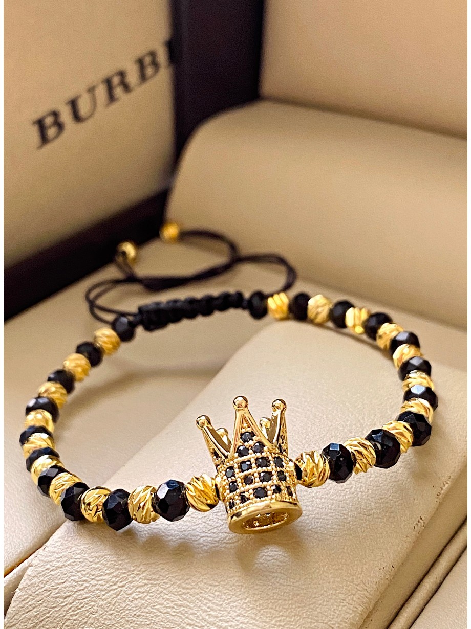 Bratara dama model deosebit cu margele aurii si negre si coroana cu pietricele negre