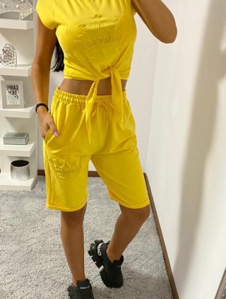 Compleu dama din bumbac galben cu inscriptie 3D Princess