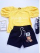 Compleu dama casual COMBO din pantaloni scurti negri Urs + tricou gaben YSL