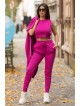 Compleu dama ieftin roz fuchsia cu dungi compus din pantaloni lungi + maieu + cardigan lung