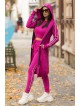 Compleu dama ieftin roz fuchsia cu dungi compus din pantaloni lungi + maieu + cardigan lung