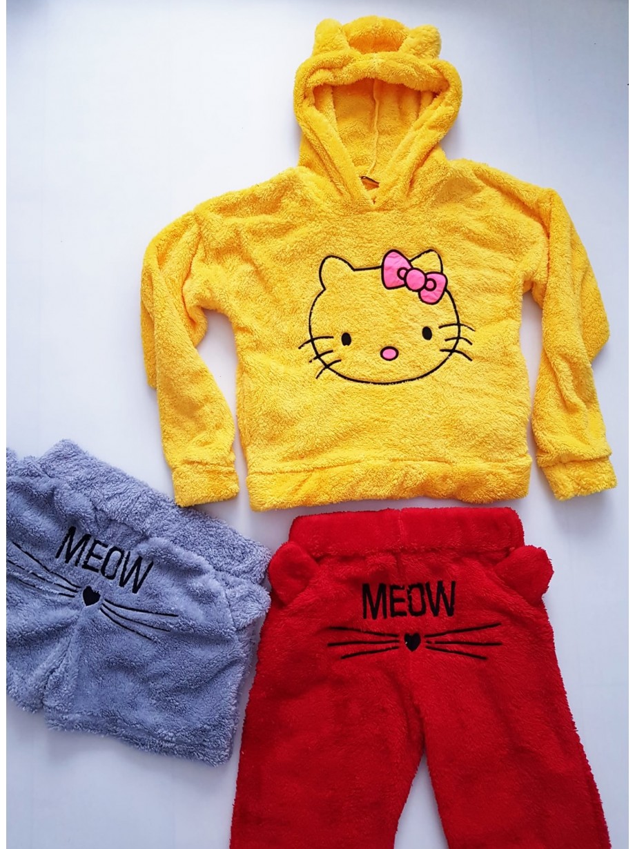 Compleu dama plusat colorat compus din trei piese cu model HK pufos