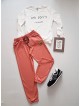 Compleu dama casual format din pantaloni lungi roz + bluza alba I'm sorry