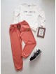 Compleu dama casual format din pantaloni lungi roz + bluza alba I'm sorry