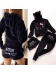 Compleu dama plusat negru compus din trei piese cu model HK minunat pufos