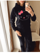 Compleu dama plusat negru compus din trei piese cu model HK minunat pufos