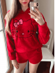 Compleu dama plusat rosu compus din trei piese cu model HK minunat pufos