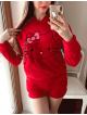 Compleu dama plusat rosu compus din trei piese cu model HK minunat pufos