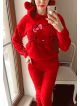 Compleu dama plusat rosu compus din trei piese cu model HK minunat pufos