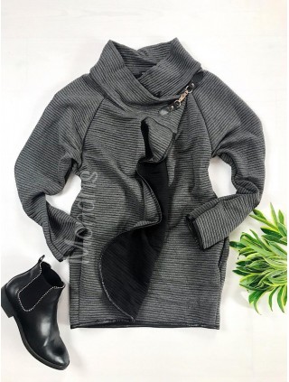Cardigan dama gros ieftin gri cu guler inalt