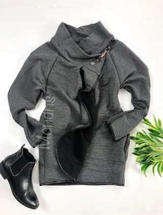 Cardigan dama gros ieftin gri cu guler inalt