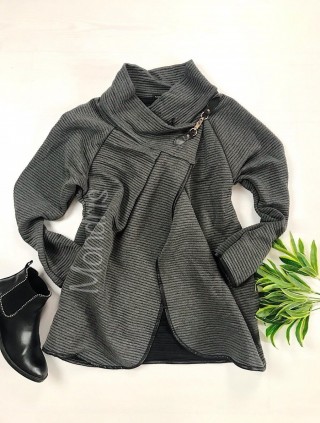 Cardigan dama gros ieftin gri cu guler inalt