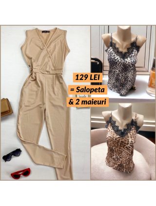 Oferta Speciala - Salopeta dama și 2 Maieuri elegante la doar 129 Lei!