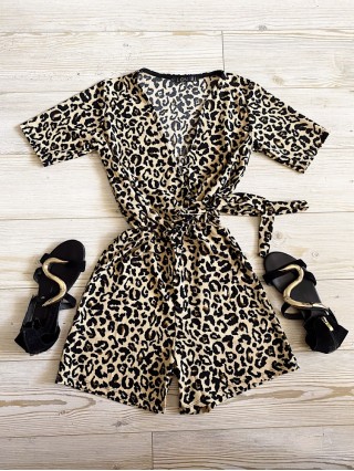 OFERTA acum Salopeta dama animal print casual eleganta si Ceas dama negru cu curea