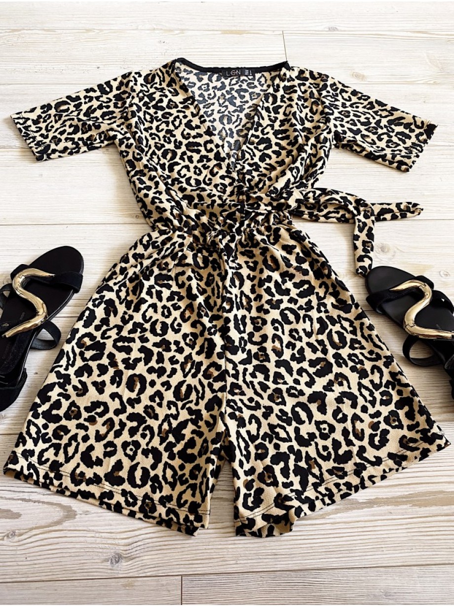 OFERTA acum Salopeta dama animal print casual eleganta si Ceas dama negru cu curea