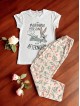 Pijama dama din bumbac cu pantaloni lungi roz si tricou alb cu imprimeu minunat Bugs Bunny