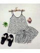 Pijama dama ieftina primavara-vara alba din satin lucios cu imprimeu Panda