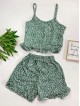 Pijama dama verde ieftina scurta cu maieu cu volanase si imprimeu musetel